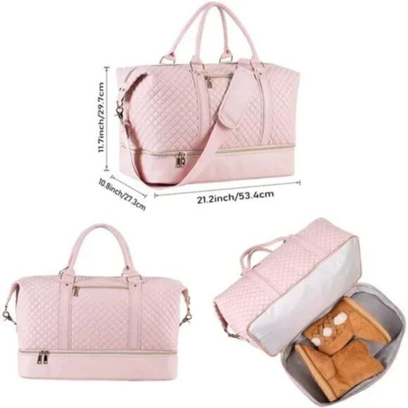 New Large Overnight Travel Duffle Tote Bags, Pink - Picture 3 of 8